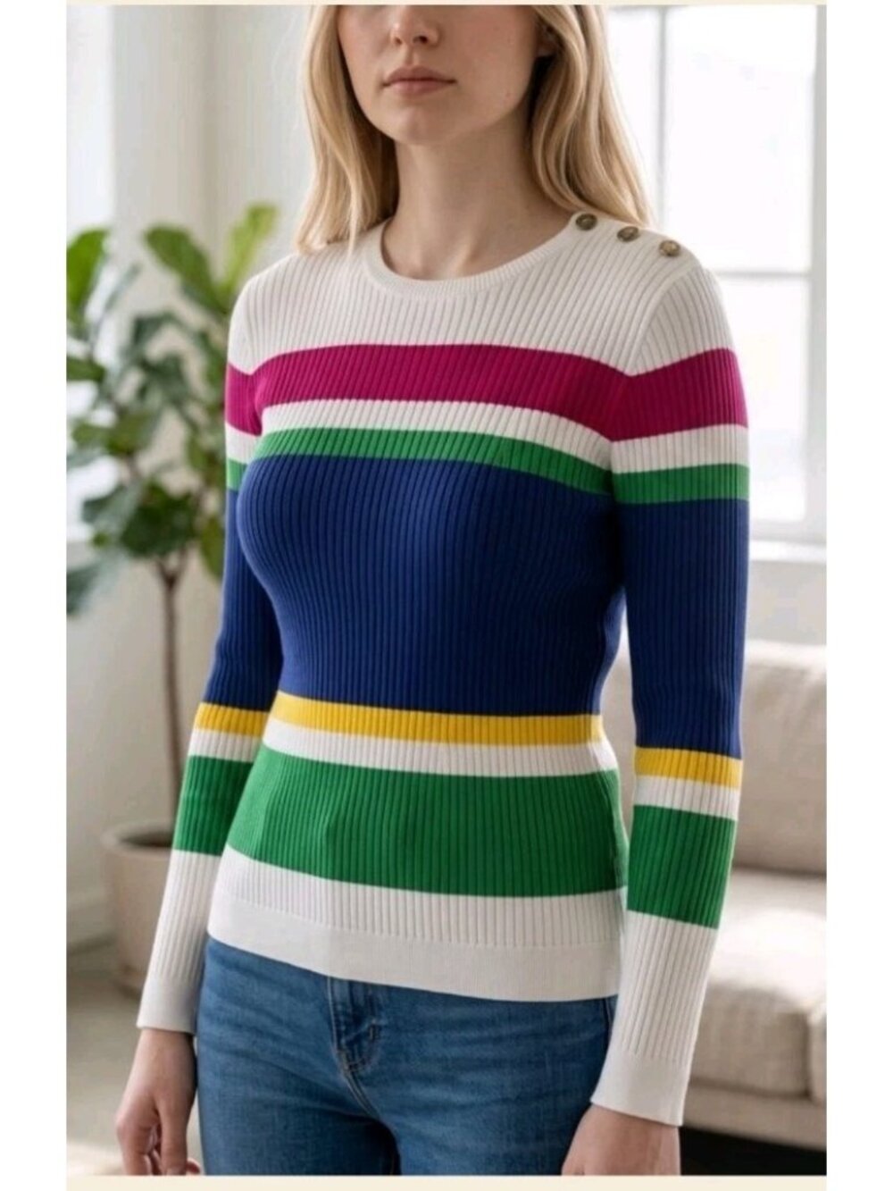 Lauren Ralph Lauren Vintage Colorful Striped Sweater Ribbed Long Sleeves Medium